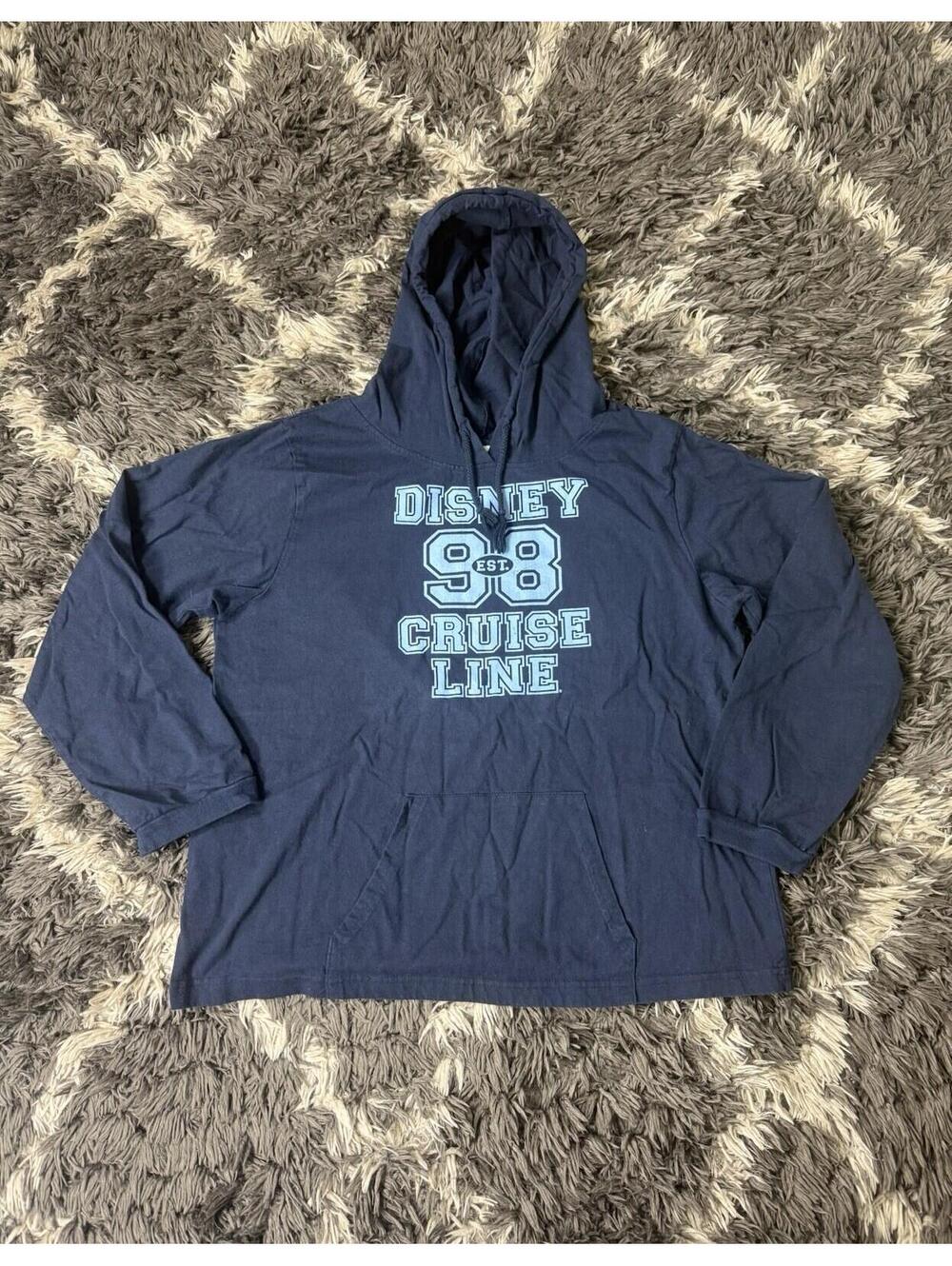 Vintage 90s Disney Cruise Line Hoodie Shirt XXL Blue Spellout Est 98 Made in USA